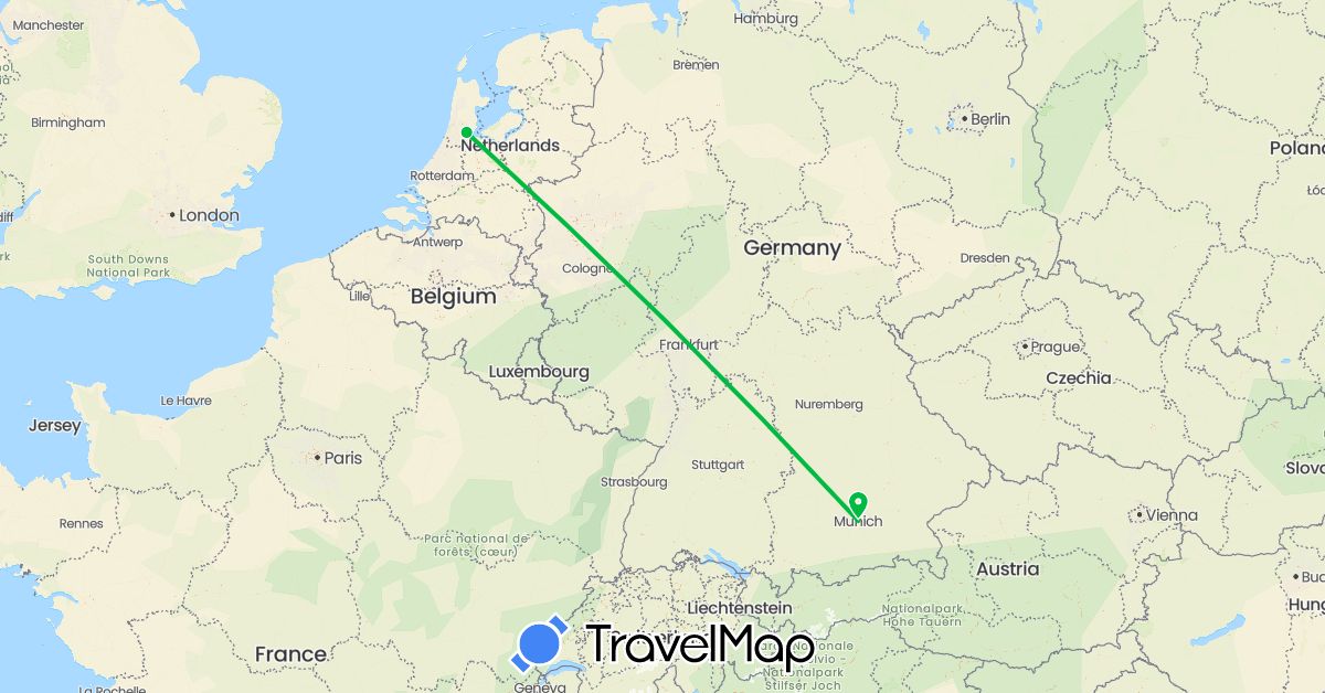 TravelMap itinerary: driving, bus in Germany, Netherlands (Europe)